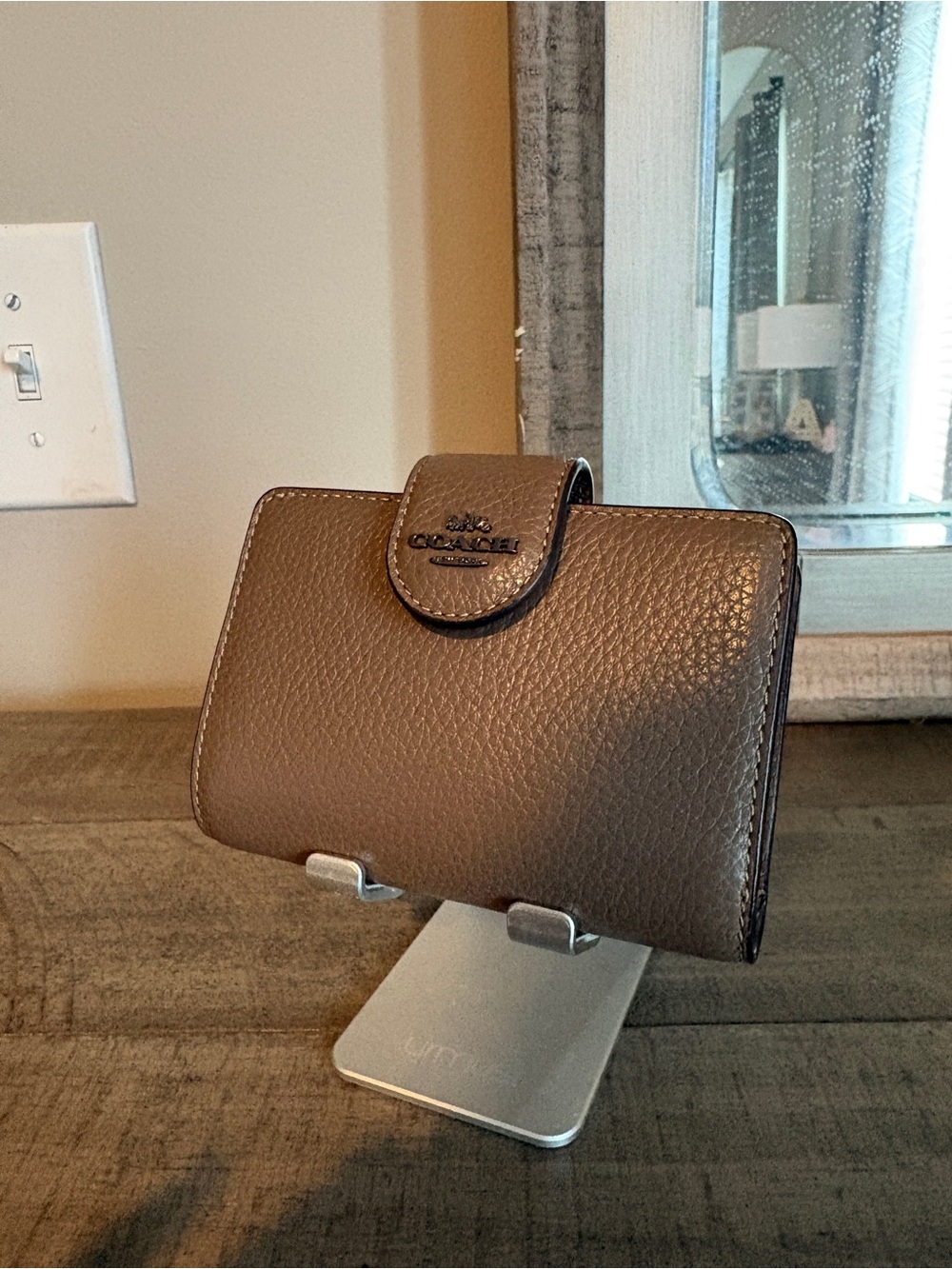 Coach Pebbled Leather Snap Wallet in Brown